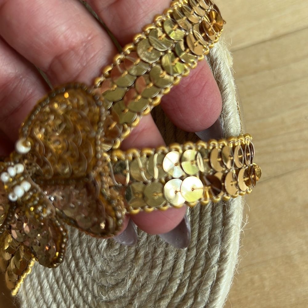 Rafe New York Gold Sequin Butterfly Wedge Sandal - Picture 6 of 9